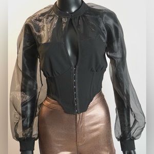 Black Sheer Top with Corset Detail